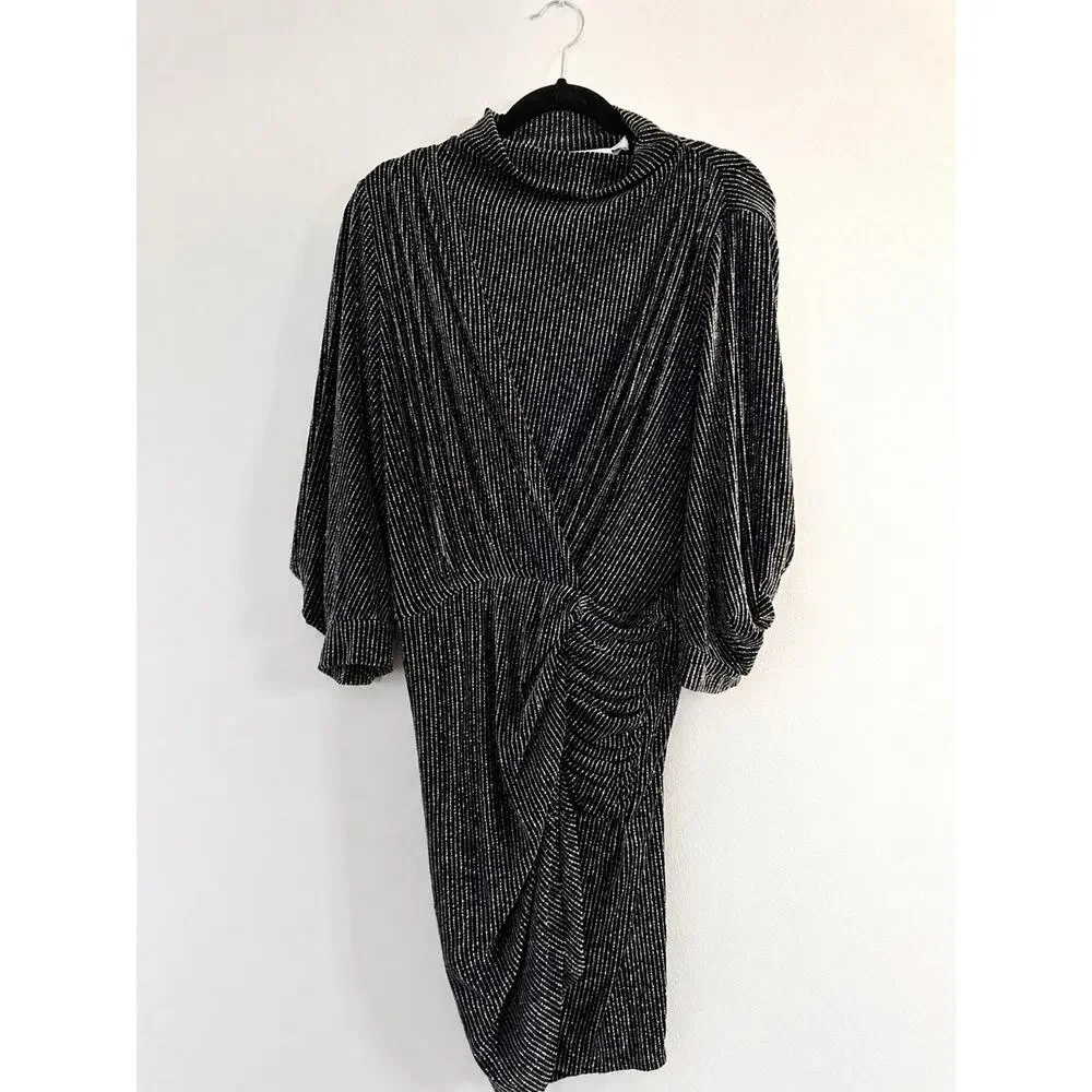 IRO Paris Shiny Ruched Absalon Black Sparkly Party Dress Size 38 FR
